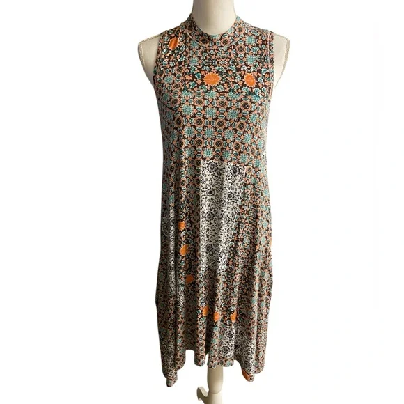 Anthropologie Maeve Lilt swing dress colorful jersey knit with pockets Large - Picture 3 of 13